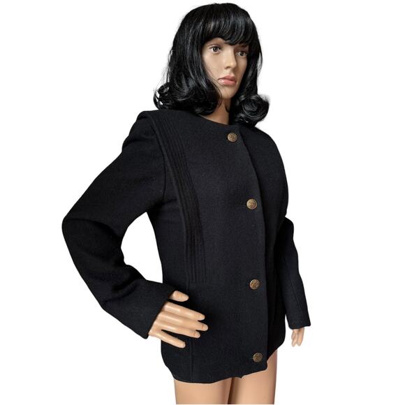 Vintage Donna Frederlcks black no collar 4 gold button Coat size small * - Picture 8 of 16